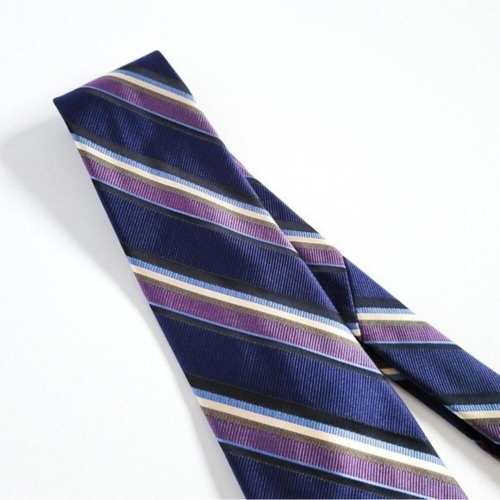 NEW Altea Silk Tie Italian Diagnol Striped Navy Blue Purple Brown Mens - Picture 9 of 9
